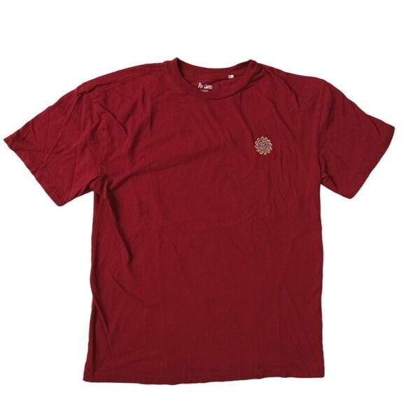 PacCares Maroon Red Eco Sun Embroidered Sustainable Cotton T-Shirt Men's Medium - Picture 1 of 9